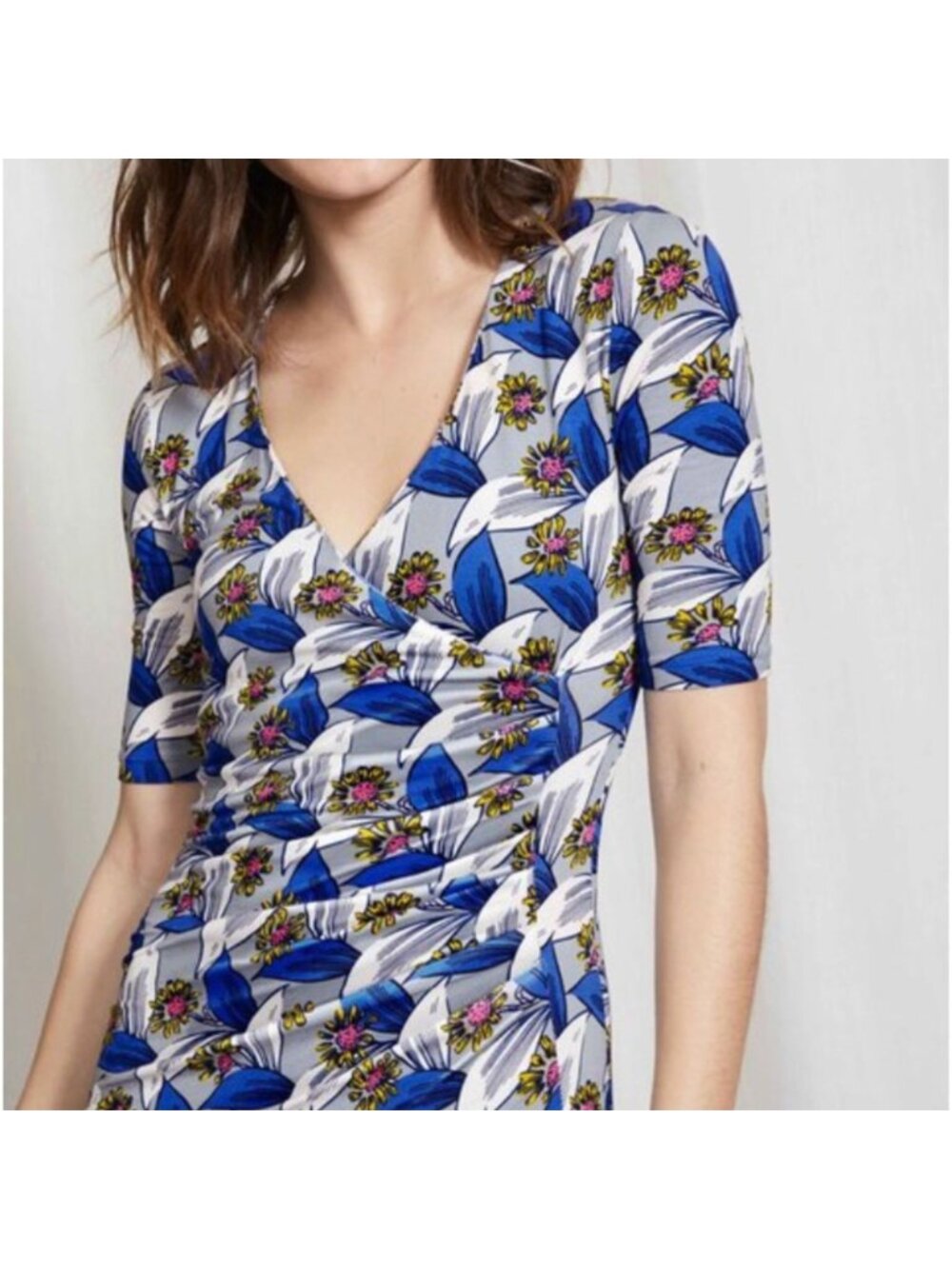 Boden Ruth Jersey Knit Faux Wrap Short Sleeve V-neck Dress 10 10R